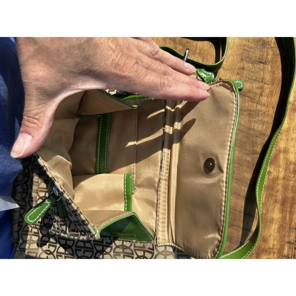 Giani Bernini Everything In Its Place Crossbody Bag Brown Monogram Green Trim